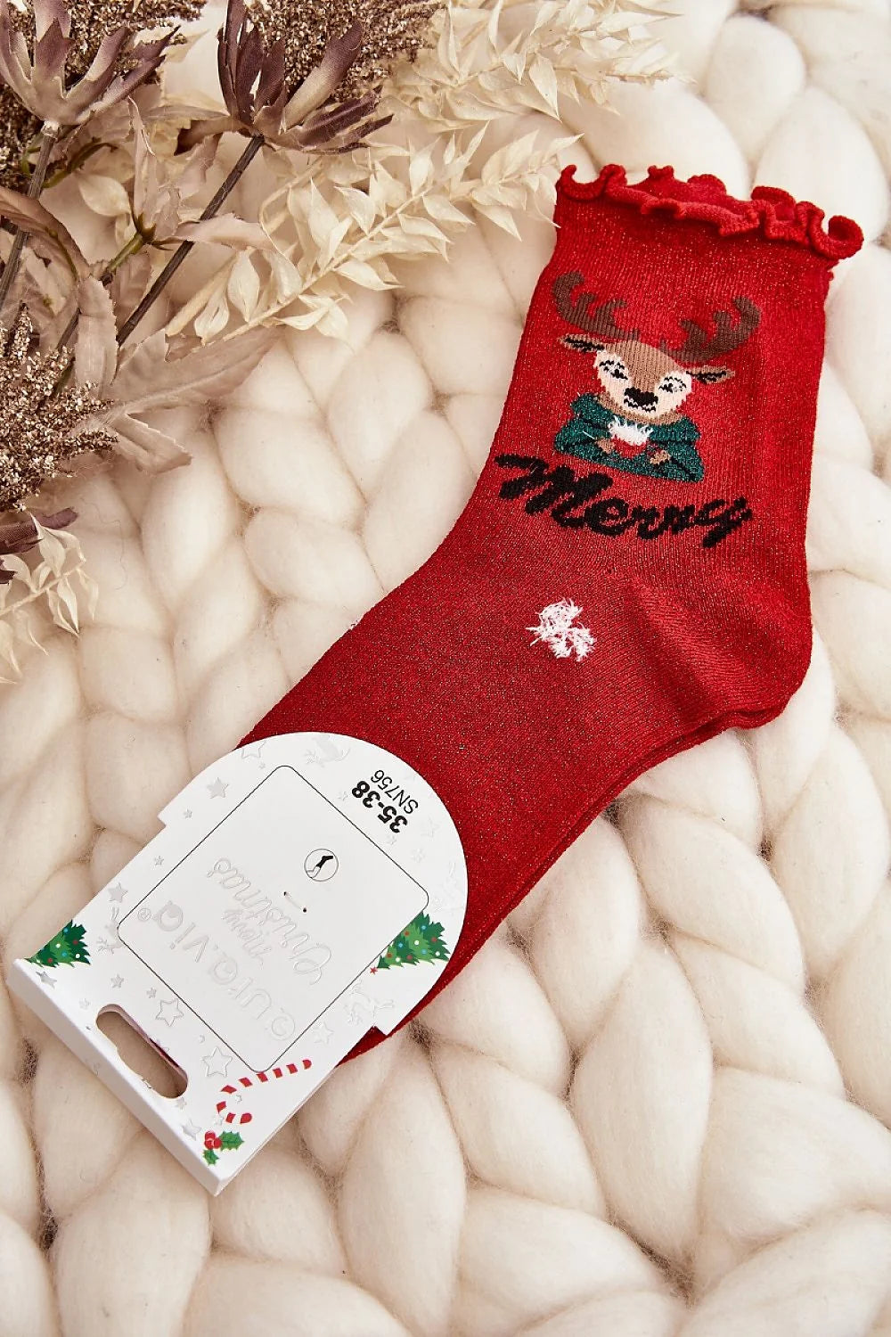 Chaussettes féminines festives à paillettes Noel design renne élasthanne coton polyamide cadeau femme