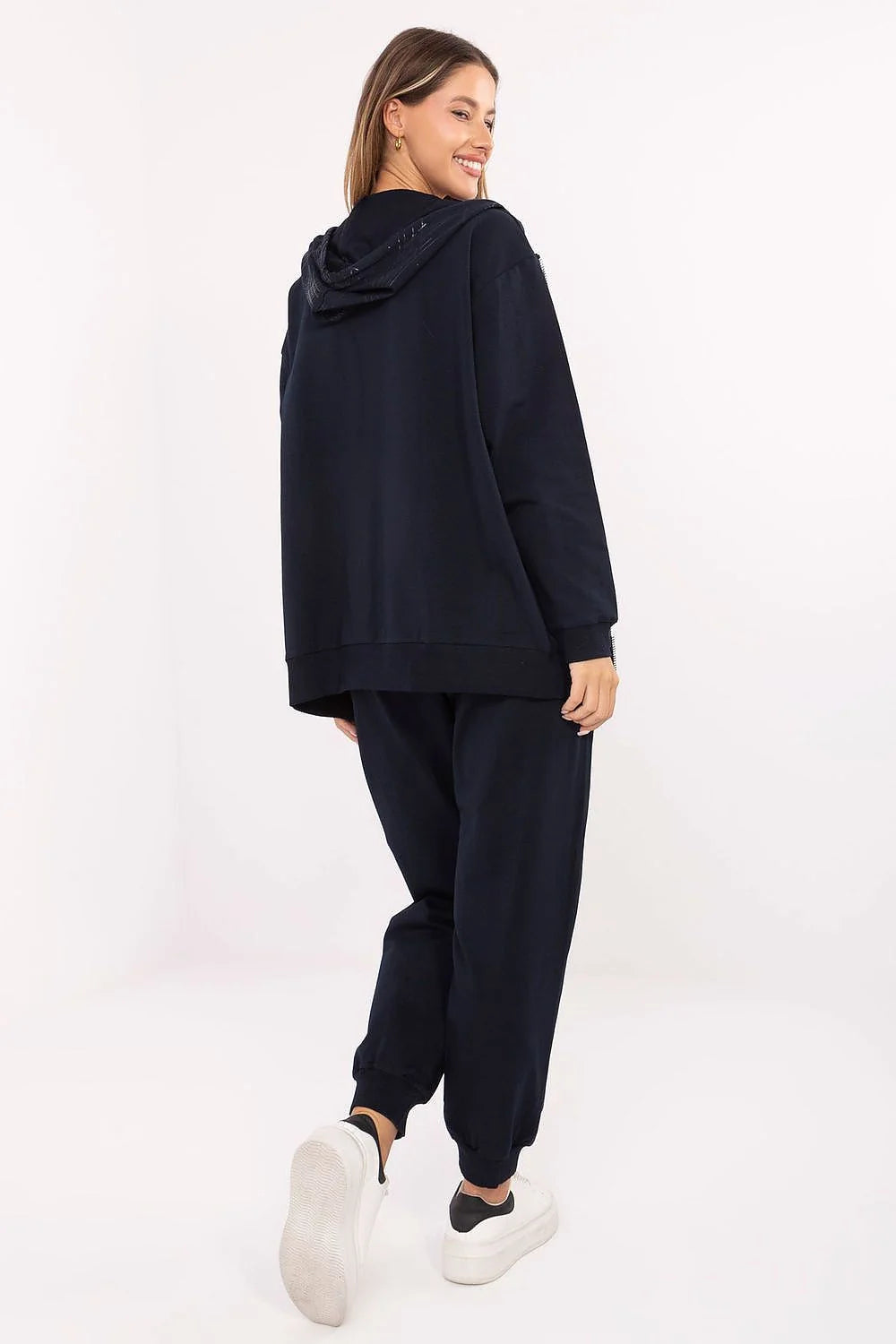 ensemble survêtement femme sweat zippé capuche molleton doux jogger noir coupe décontractée taille haute élastiquée cordon poches latérales chevilles côtelées