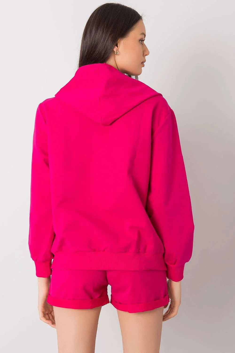 Ensemble hoodie lavande doux ample manches longues capuche cordons short taille élastiquée poches latérales moderne confortable féminin