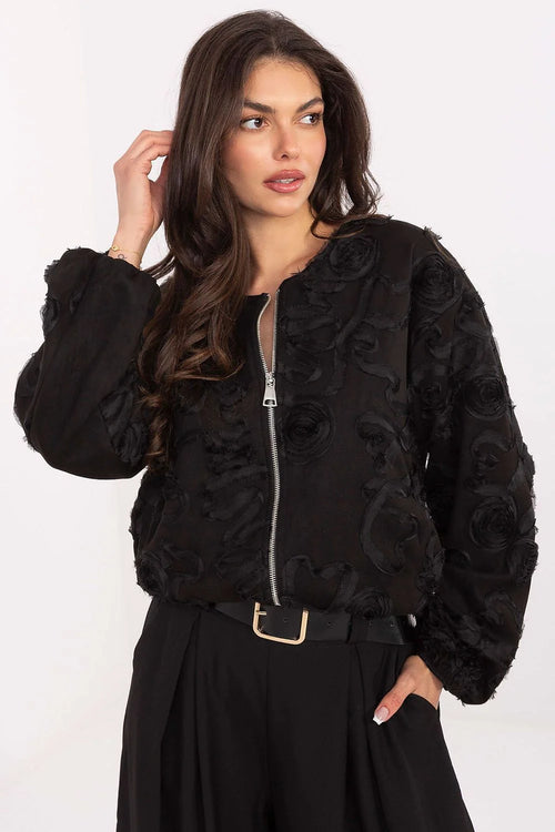 veste bomber élégante femme confortable légère saisonnière automne hiver printemps polyester élasthanne coupe ajustée manches bouffantes poches pratiques