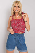 Haut et short deux pièces femme crop top bretelles ajustables tissu floral coton élasthanne taille haute jeans décontracté été