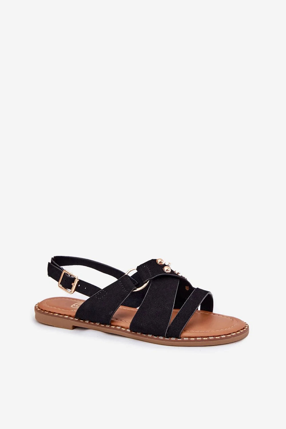 Sandales femmes style moderne chic croisées dorées suédine noire confortables été occasion élégante quotidienne