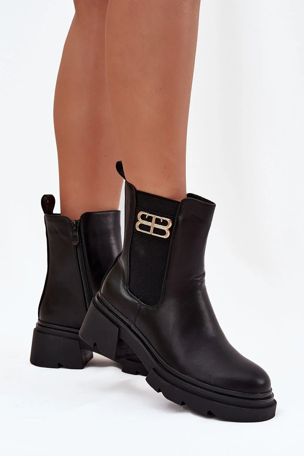 bottines chelsea femme simili cuir noir tigecourte zipintérieur empiècementélastique fourruresynthétique doublurechaude plateformecrampons semelleantidérapante talonbloc5cm tiretterarrière détaildoré