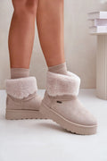 Bottines de neige Step in style pour femmes, design moderne, confortable, style urbain, cuir suédé écologique, fourrure, semelle épaisse, couleur beige clair, bottes hiver, fonctionnalité, style élégant, tendance, mode