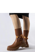Bottes femmes contemporaines élégantes couleur marron cuir lisse textile côtelé tige mi-haute bout rond semelle crantée