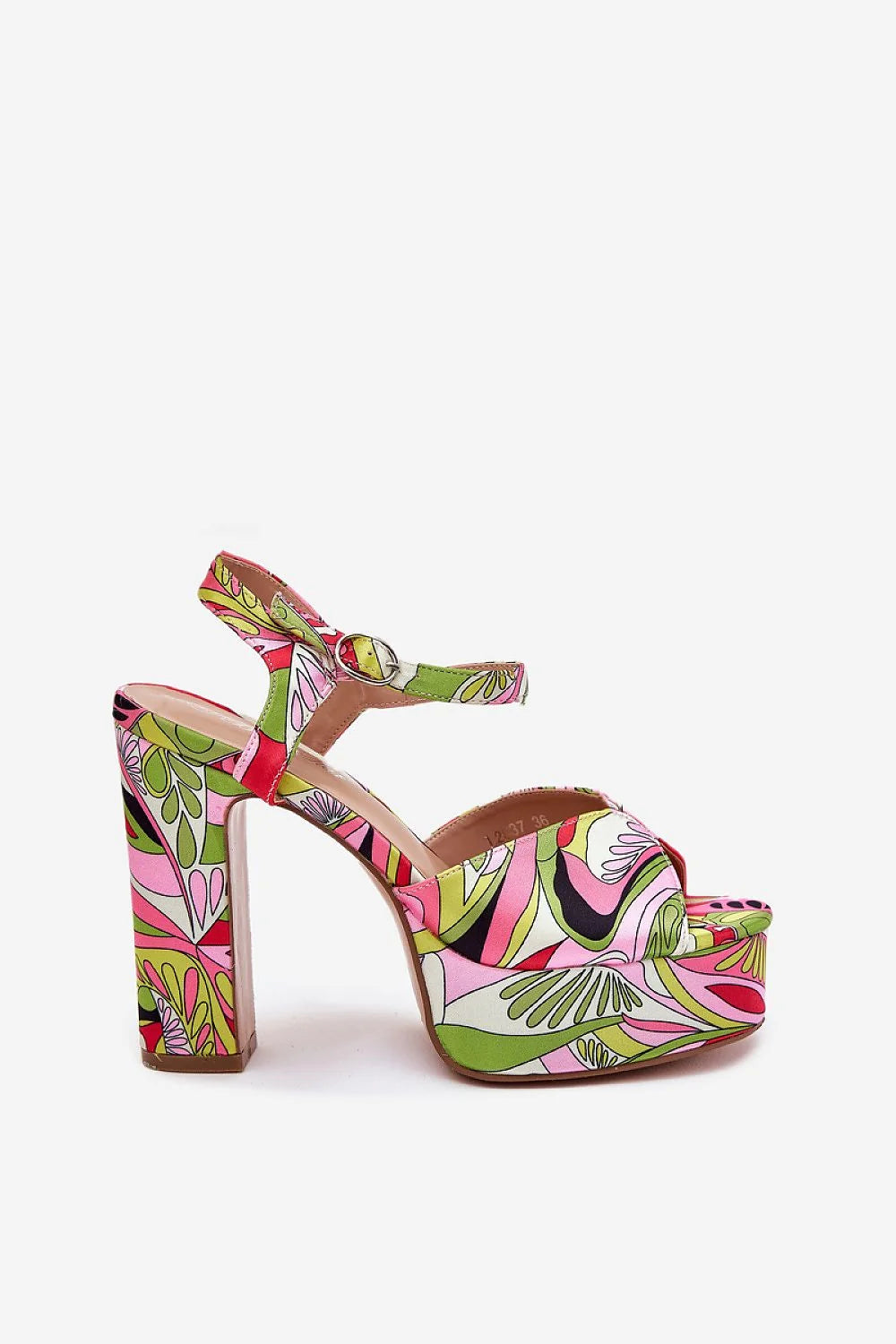 sandales femme talon carré haut plateforme compensée multicolore imprimé floral psychédélique bout ouvert bride cheville réglable