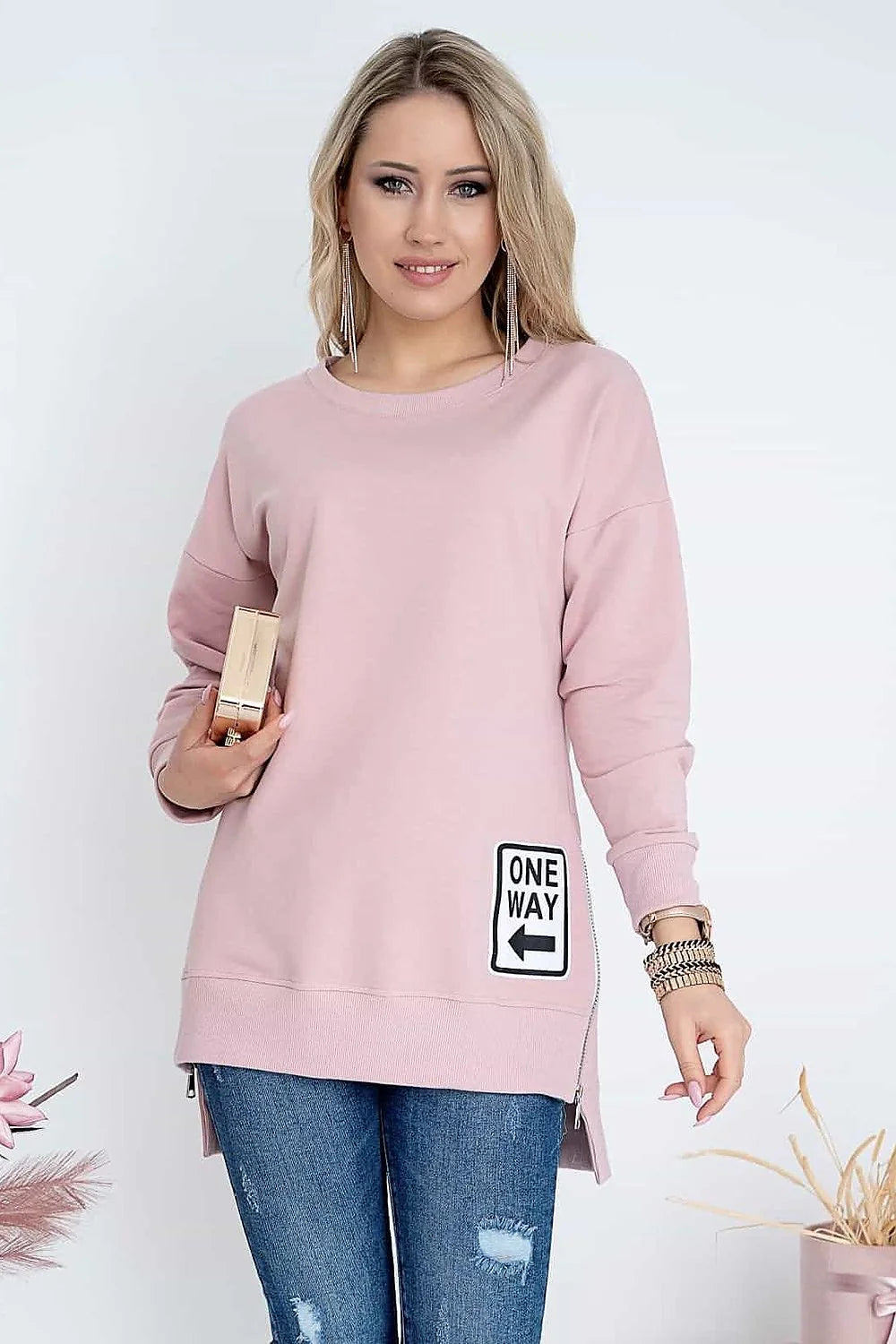 sweatshirt hajdan femme coupe longue oversize tunique vert menthe coton biologique elasthanne molleton doux manches longues zipper latéral