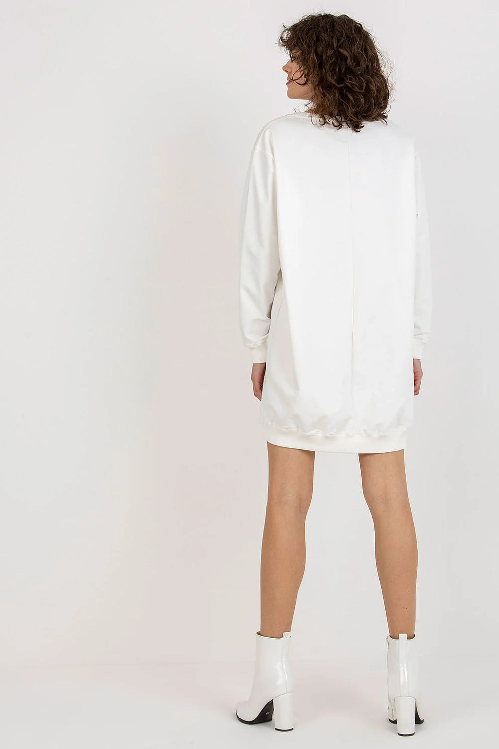 Sweatshirt longue femme style urbain motif New York Statue Liberté coton polyester élasthanne couleur off-white orange contrasté manches longues col rond
