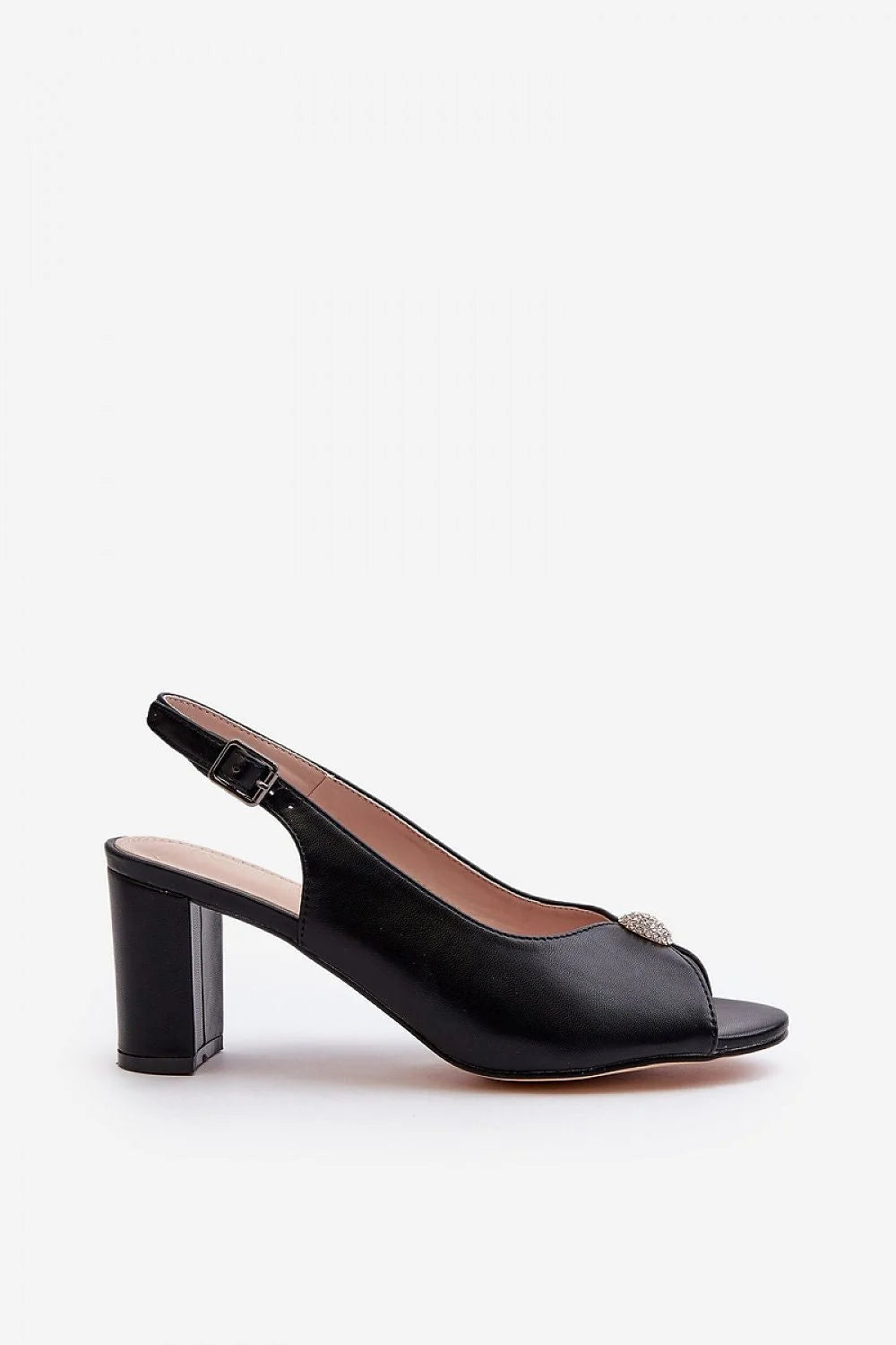 Sandales élégantes pour femmes style slingback cuir noir talon moyen détails bijou argenté occasion spéciale