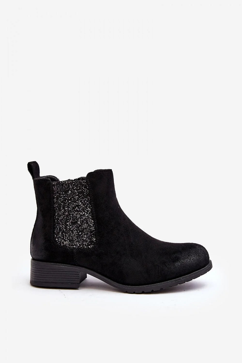bottines chelsea jodhpur femme suédine noire empiècement élastique argenté zippé talon carré bas bout arrondi semelle crantée antidérapante