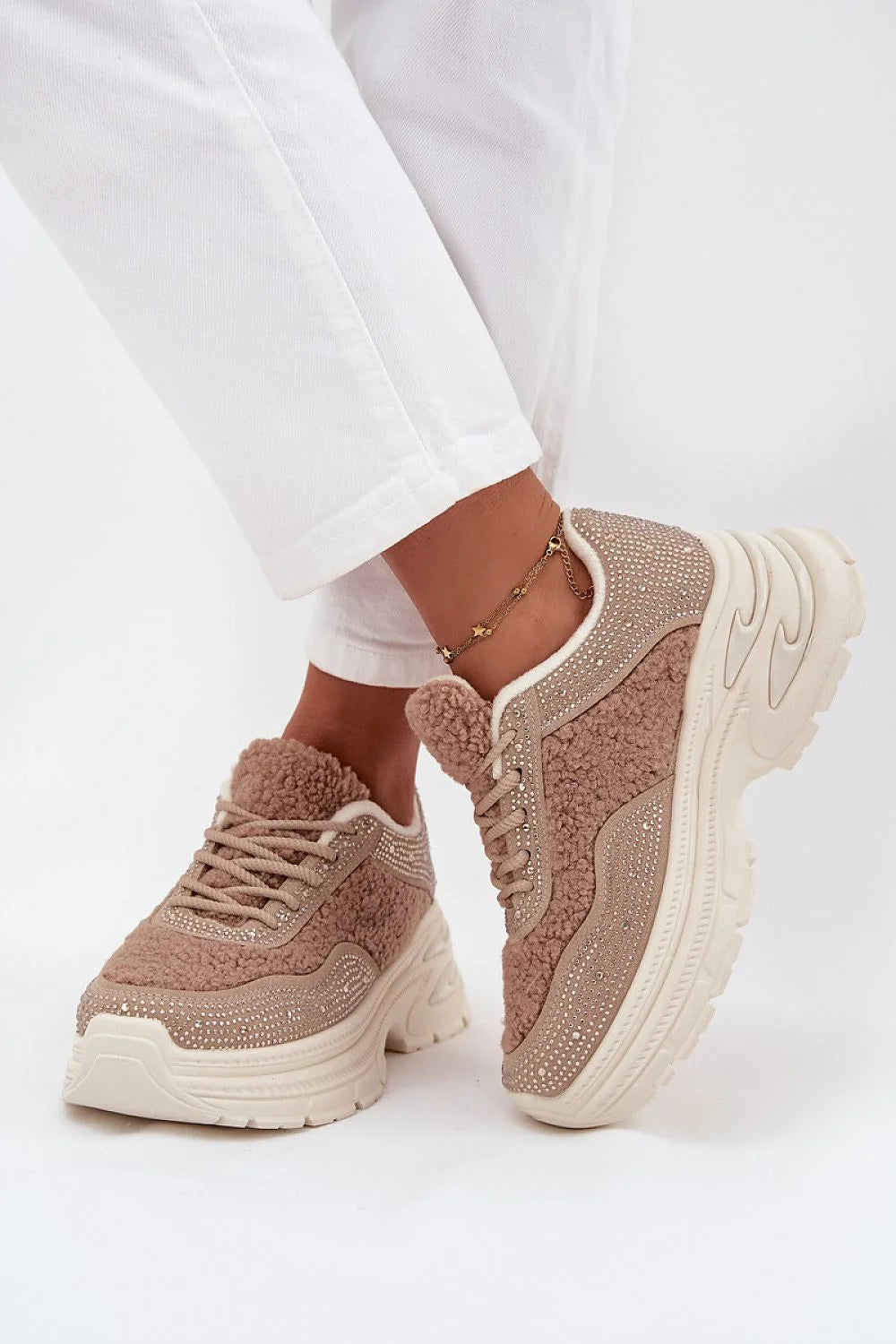 baskets femmes plateforme massive cuir suédé écologique fourrure mouton zircons lacées ajustement parfait doublure polaire chaleur semelle intérieure amortissante