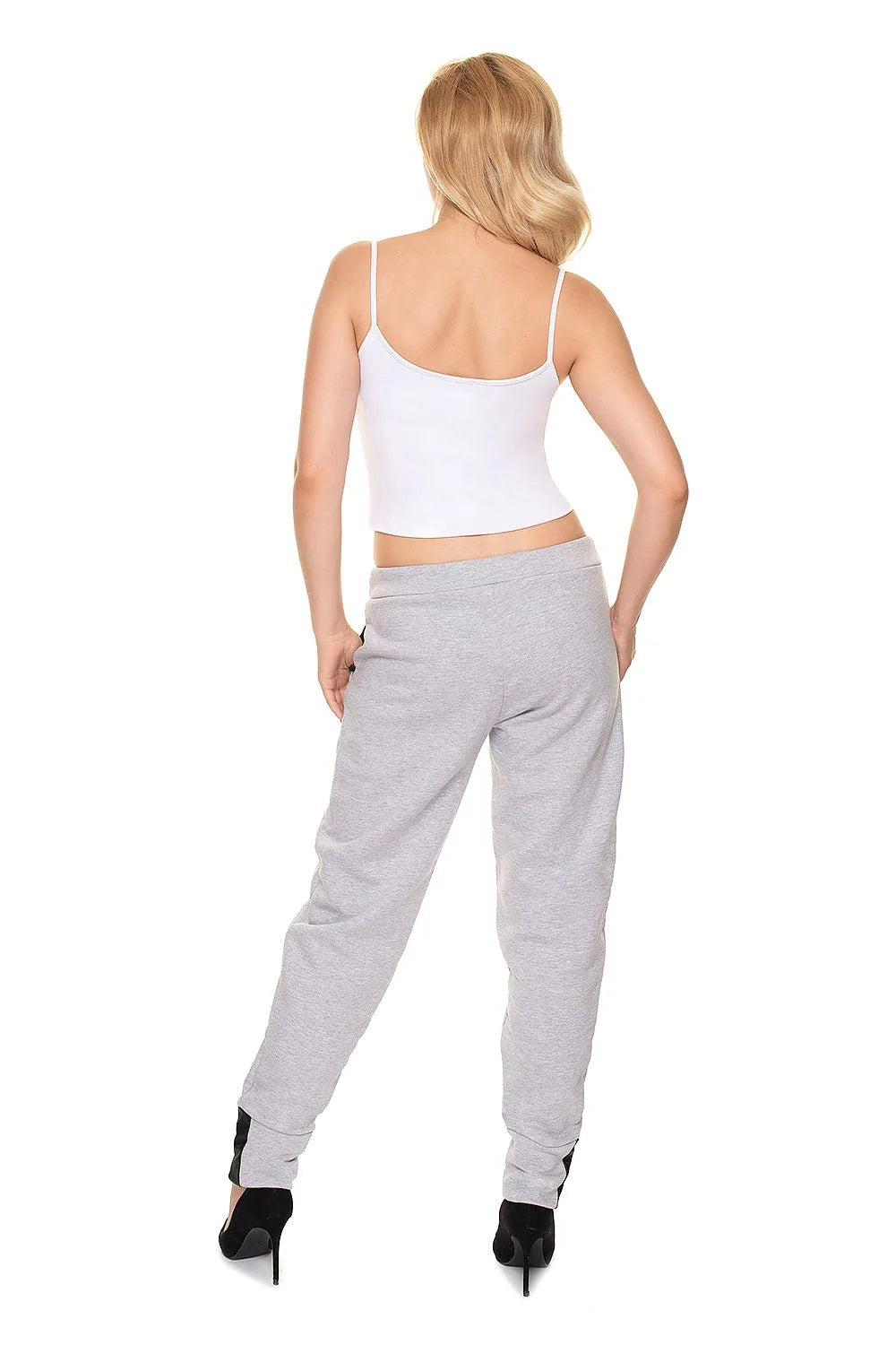 Pantalon survêtement Pee Ka Boo femme style jogging coupe ajustée élasthanne coton écologique noir gris talons