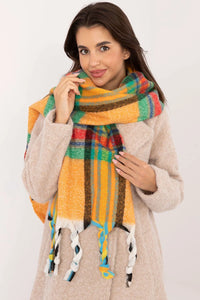 châle écharpe plaid foulard oversize XXL polyester doux épais duveteux moelleux carreaux multicolore tartan moutarde franges torsadées femme