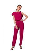 Combinaison Stylove moderne élégante pour femme coupe droite ample épaules larges élastique taille elasthane polyester couleur fuchsia