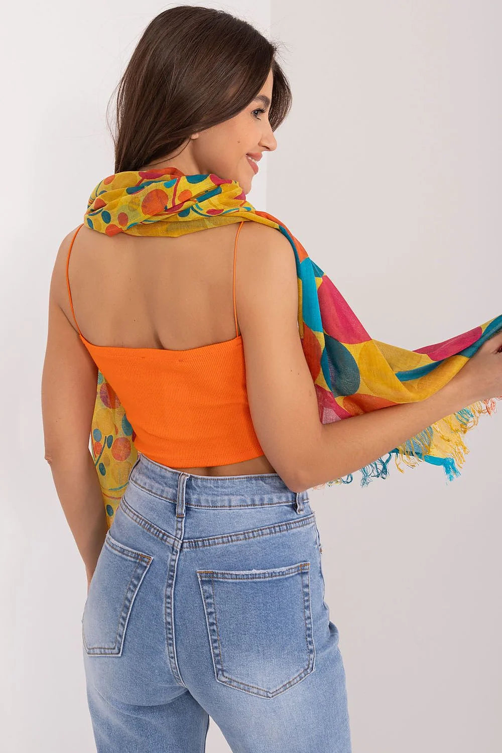 Écharpe artistique multicolore pour femme, design vibrant en coton 100%, écharpe légère et douce, idéale pour les occasions spéciales ou quotidiennes, style bohème, finition frangée