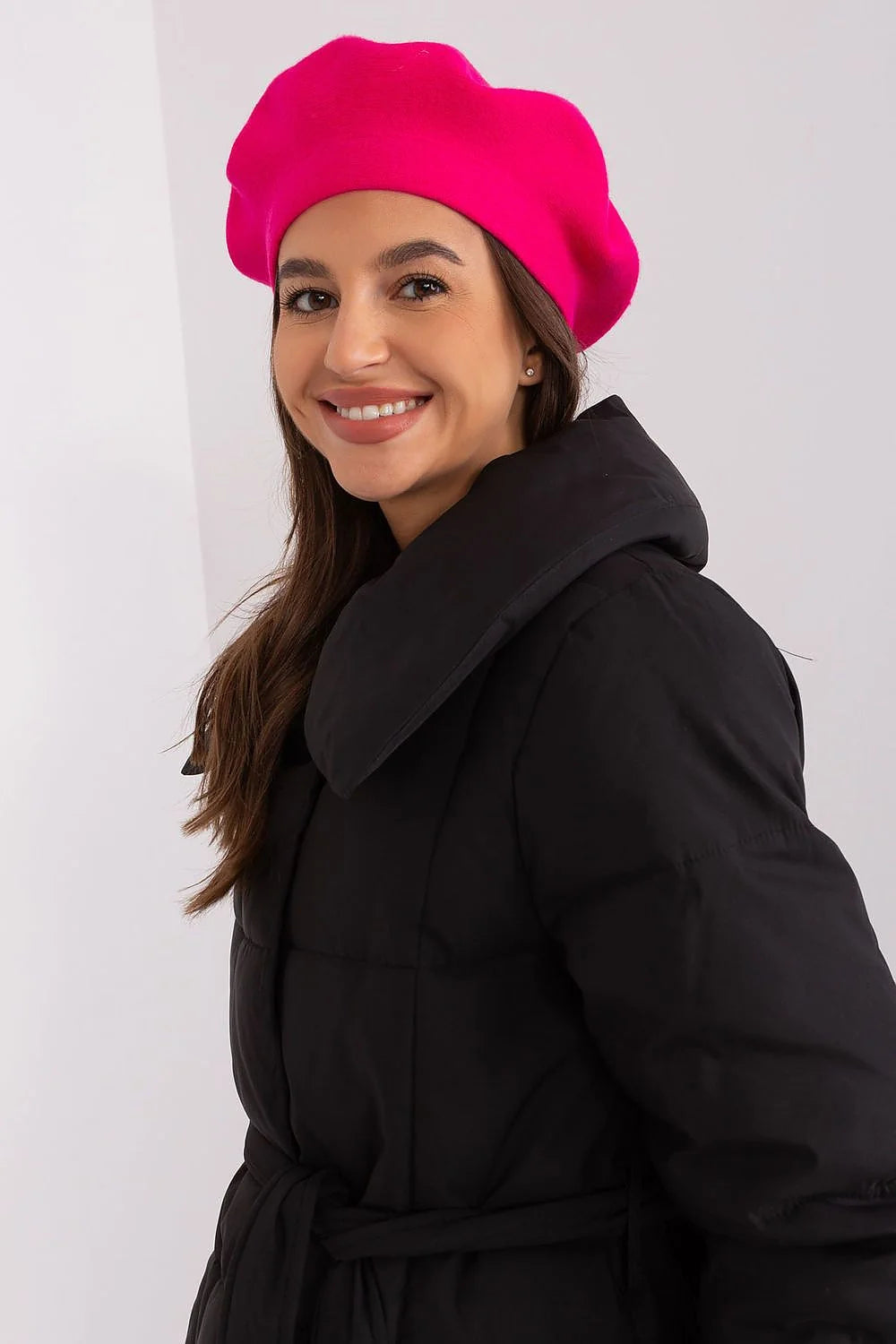 Béret en laine acrylique coton cachemire rose vif design classique féminin hiver automne mode accessoire