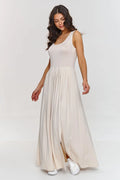 Robe de jour Makadamia longue sans manches beige clair viscose confortable polyvalente femme été printemps