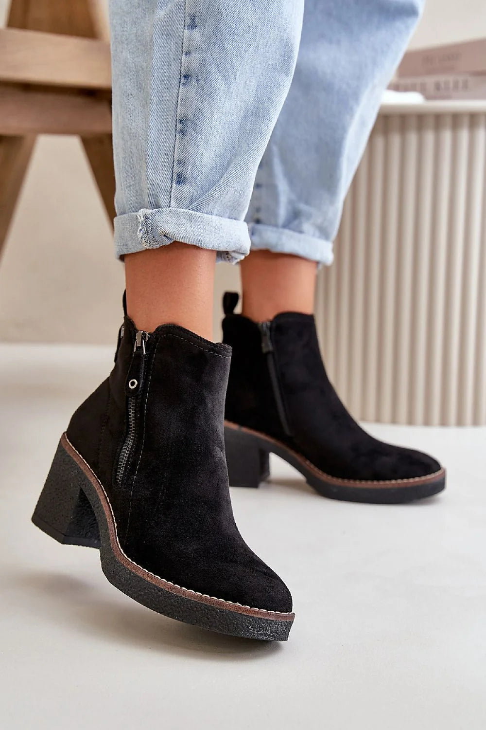 Bottes à talons step in style bottines femmes suédine douce talon stable fourrure synthétique bout arrondi fermeture éclair automne hiver