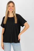 Chemisier Lakerta noir ample manches courtes encolure ronde tissu côtelé coton élasthanne confort polyvalent femmes