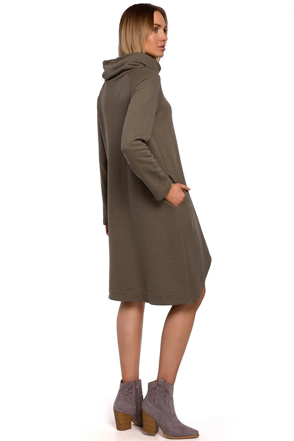 Robe pull en maille coton kaki élégante et confortable manches longues pour femmes modernes décontractées