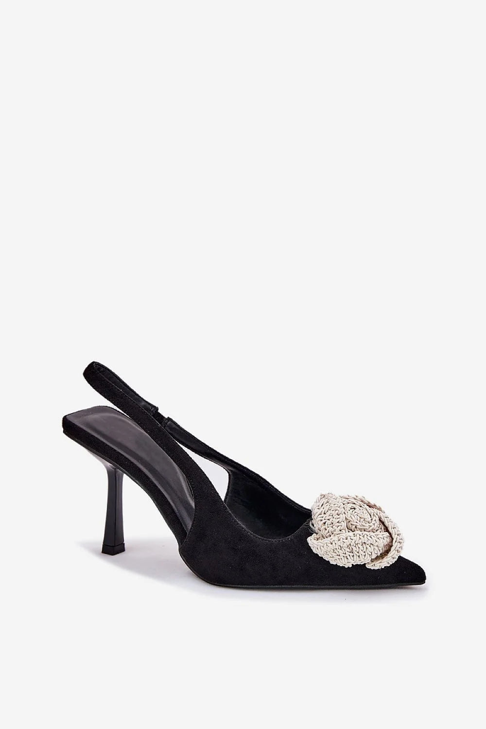 Talons hauts élégants en suédé noir, design floral, stiletto 8-10cm, escarpins femme occasion spéciale