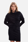 robe pull côtelée noire maille stretch grammage élevé coton élasthanne col cheminée rembourré oversize blousant jupe crayon ajustée