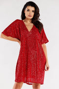 Robe de soirée élégante pour femme en sequins rouges, coupe ample, col en V, manches courtes, longueur au-dessus des genoux