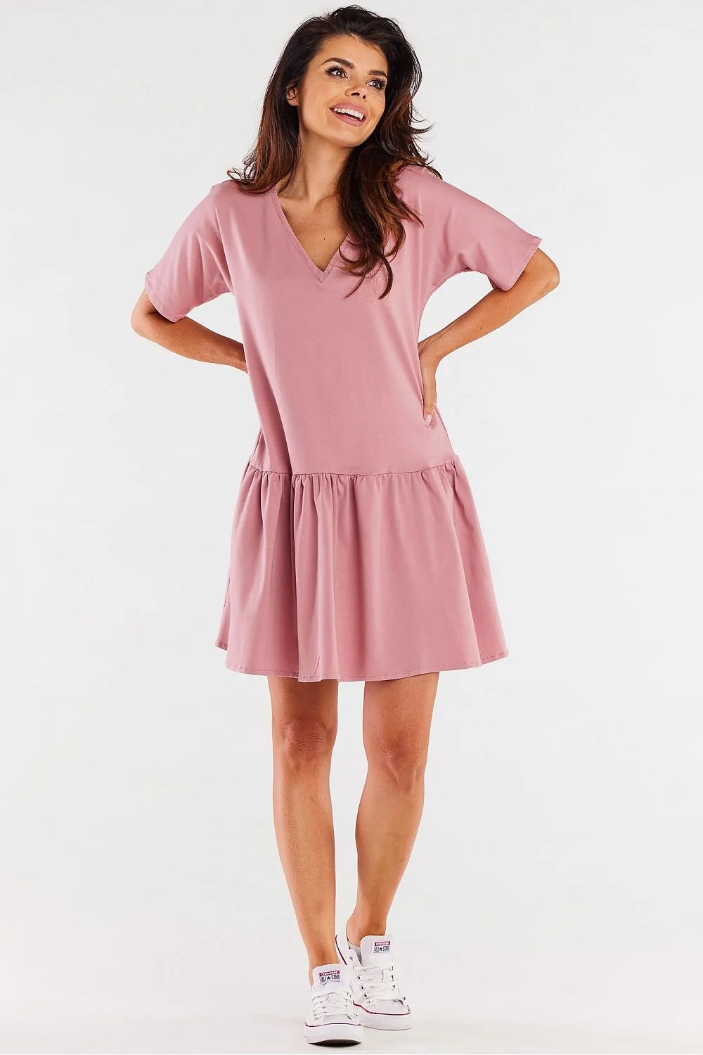 Robe de jour Infinite You en coton, style casual, manches courtes, volant, couleur rose, coupe fluide, femmes