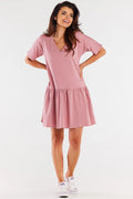 Robe de jour Infinite You en coton, style casual, manches courtes, volant, couleur rose, coupe fluide, femmes