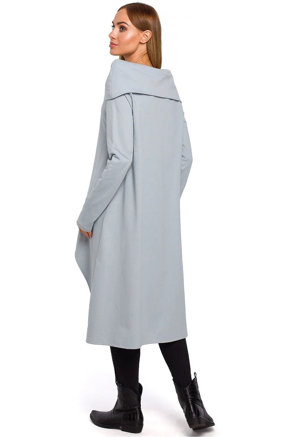 Tunique en Coton Gris Clair Asymétrique Ample Col Roulé Mode Décontractée Élégante Confortable Femme