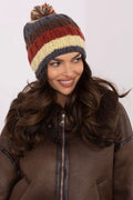 Bonnet d'hiver en tricot pour femme style casual bandes colorées pompon duveteux chaleureux et confortable