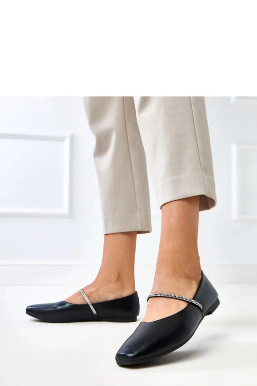 ballerines femmes plates noires bout carré cuir synthétique satiné bride strass élégantes confortables semelle intérieure antidérapante