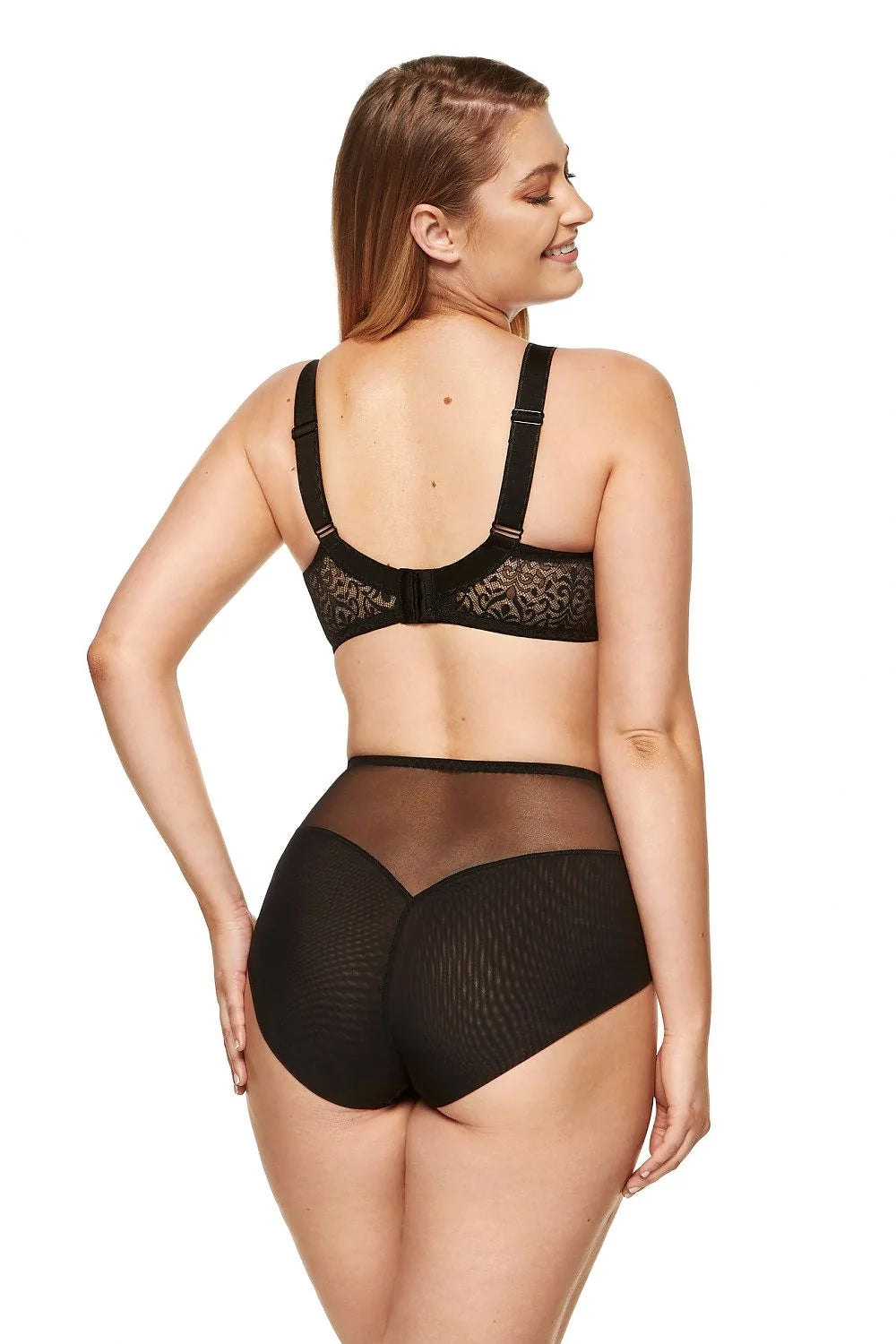 Soutien-gorge doux féminin en tulle tissu plissé motifs orientaux poitrines larges bretelles réglables culotte taille haute maille dentelle noire femme