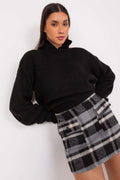 Ensemble mode femme pull col montant manches longues jupe courte carreaux laine acrylique automne hiver chic élégant