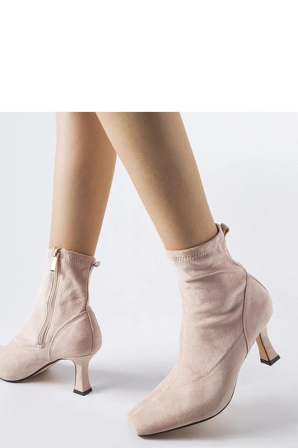 Bottes à talons basses élégantes hauteur cheville rose pâle cuir écologique zip doré confort femme mode 2023