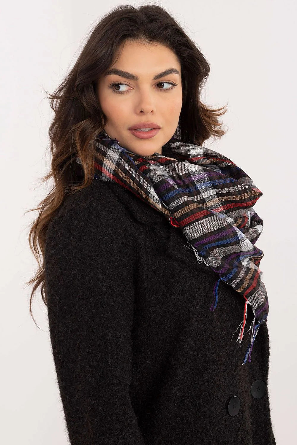 Foulard à carreaux multicolore tartan franges élégant mode automne/hiver accessoire femmes