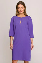Robe de jour Stylove élégante confortable coupe ample manches trois-quarts décolleté bouton fente dos fermeture éclair
