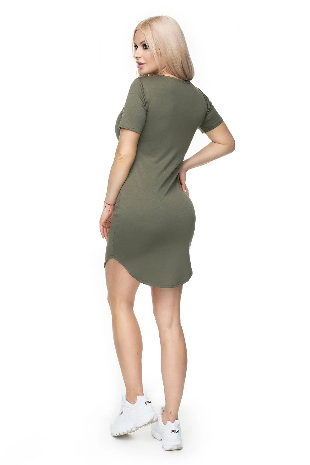Robe de soirée Pee Ka Boo ajustée manches courtes vert olive polyester viscose femme
