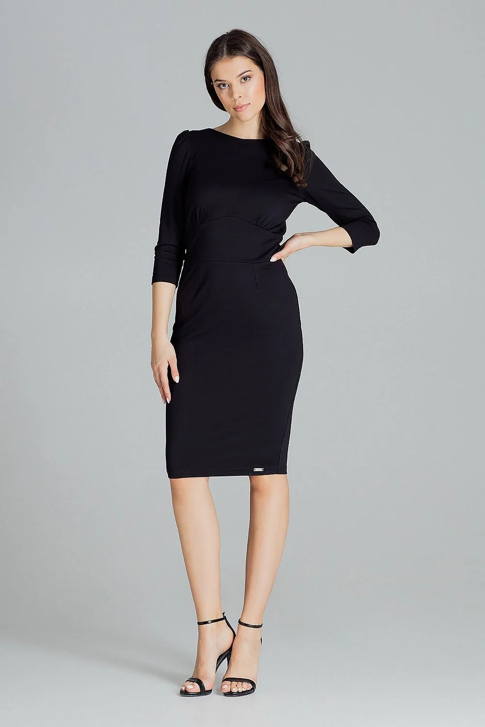 Robe midi polyester rose pâle élégante manches trois-quarts ajustée style chic pour femmes sophistiquées