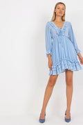 Robe de jour Och Bella design élégant coupe évasée manches longues volants dentelle bleu pâle légères confortables femme