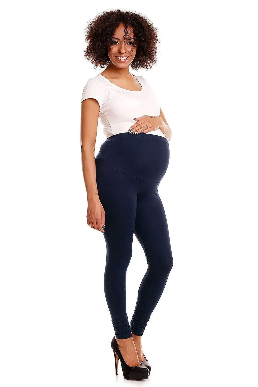 legging maternité grossesse slim ajusté taille haute large panneau ventre extensible jersey stretch doux maintien confort gris chiné