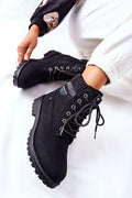bottes trappeur modernes femmes cuir noir mat utilitaire haut gamme tige montante laçage œillets lacets rembourré semelle crantée
