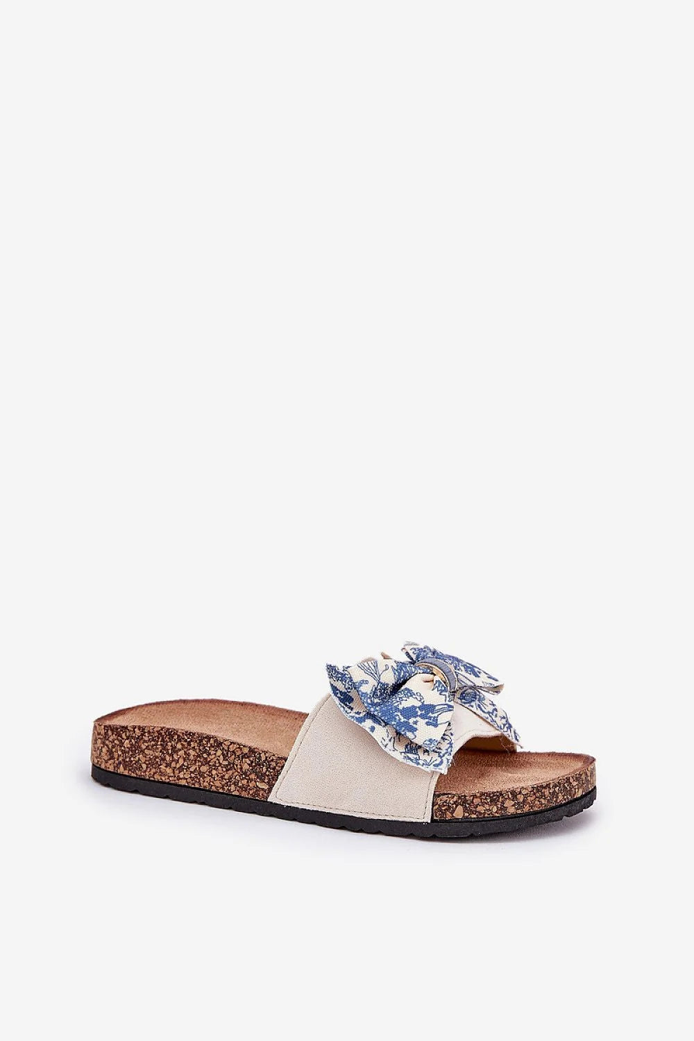 Sandales estivales élégantes pour femmes avec nœud en tissu, semelle en liège, ceinture à coquillages blancs, confortable et durable