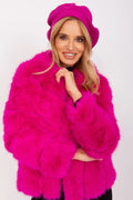 Veste en fausse fourrure pour femme couleur fuchsia texture dense manches longues col classique occasion spéciale mode élégant