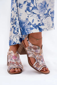 Sandales à talons mi-hauteur floral cuir artificiel pastel talon bloc carré bride ajustable perforations été femmes