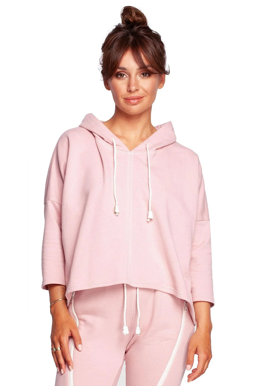 Sweatshirt et pantalon Be Wear femme rose pâle oversize décontracté style moderne maille douce coton polyester capuche drawstring