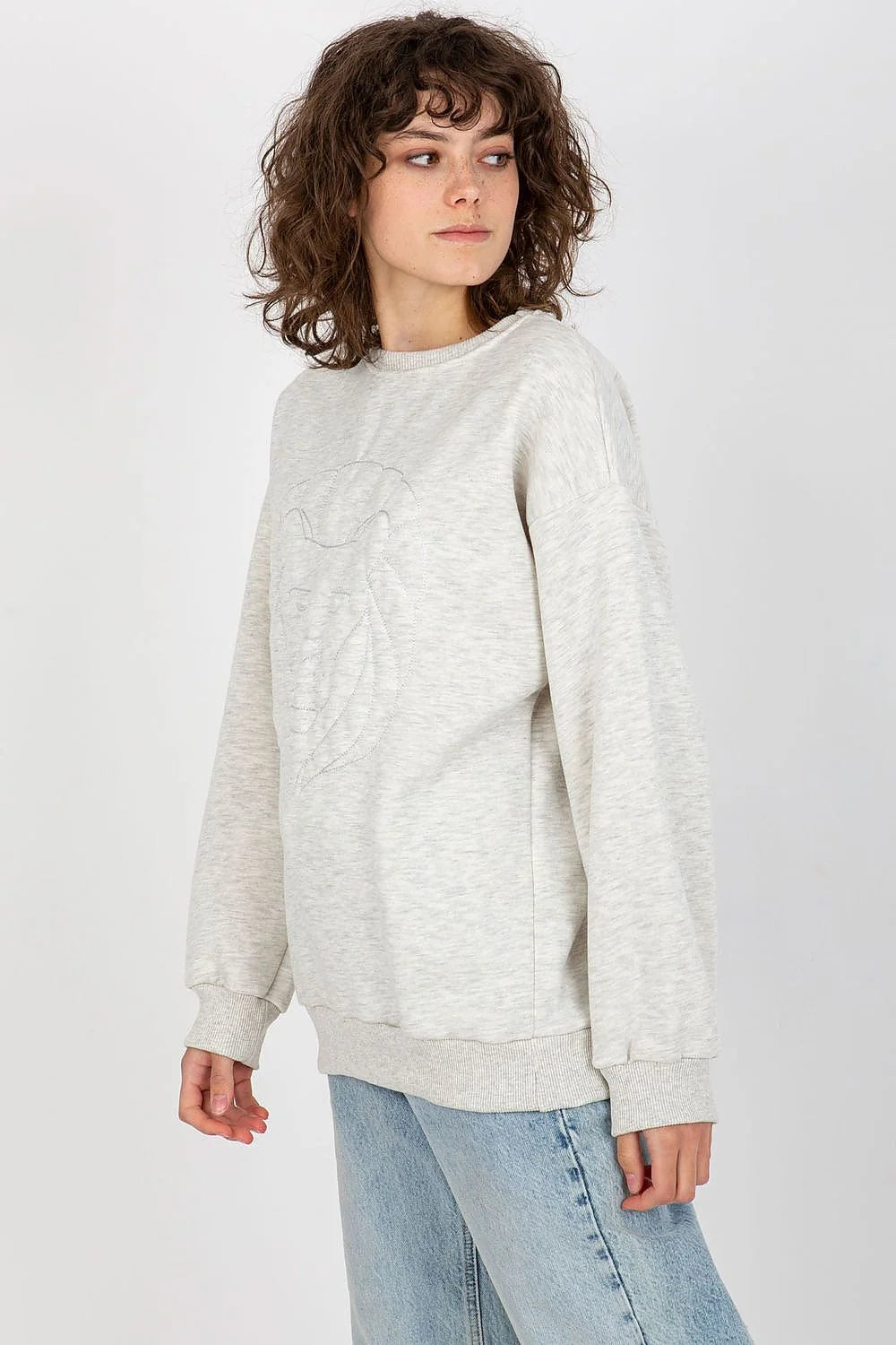 Sweatshirt pour femme moderne couleur orange vif coupe ample manches longues broderie lion coton polyester 70/30