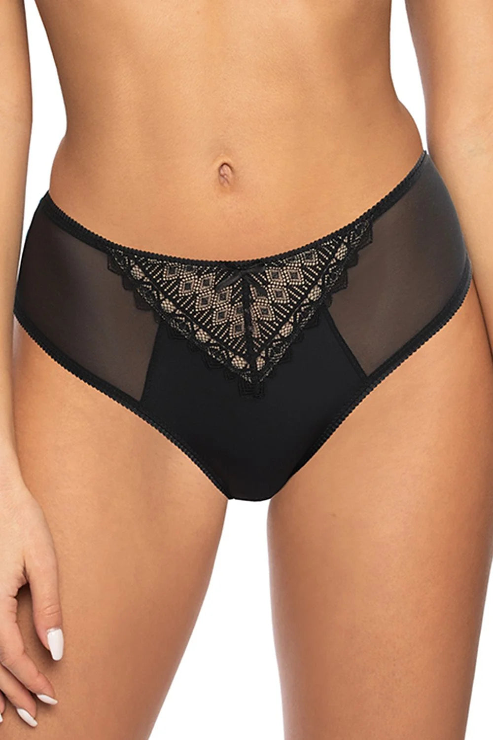 Culotte classique pour femme en dentelle et microfibre noire, taille ajustable, confortable et élégante