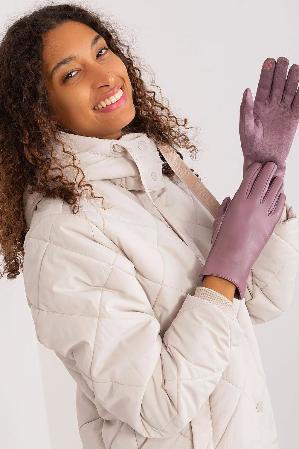 Gants élégants pour femmes, style classique, couleur mauve, broderie fleur, isolation thermique, confort hiver, polyuréthane polyester spandex