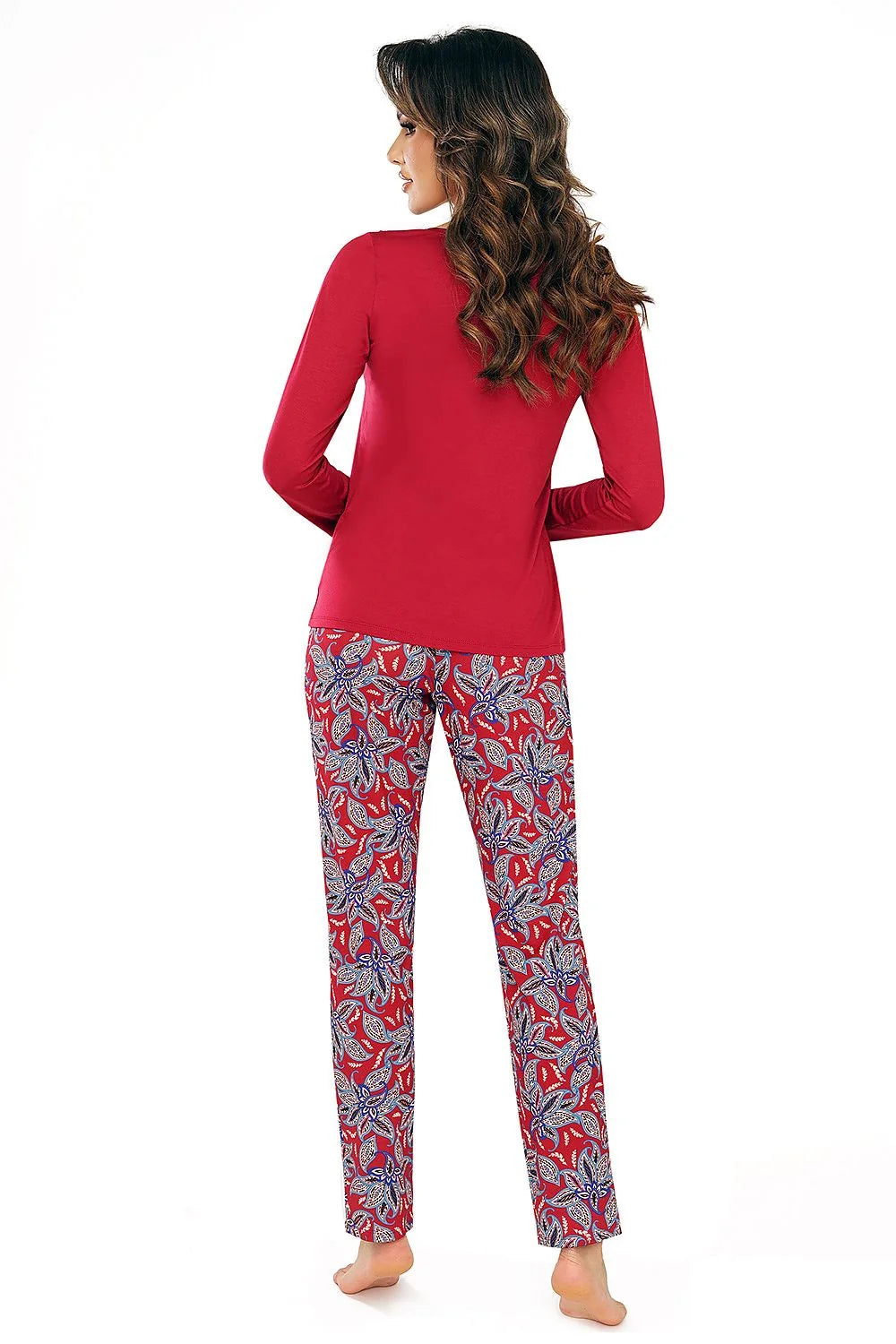 Pyjama Femme Élégant Deux Pièces Dentelle Fleurs Viscose Élasthanne Manches Longues Taille Élastiquée Occasion Fête Nuit